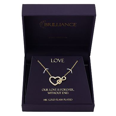 Brilliance 14k Gold Flash Plated Cubic Zirconia Heart Infinity Pendant Necklace