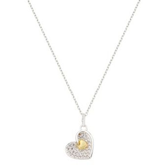 Brilliance Fine Silver Plated Cubic Zirconia Two-Tone Mom Heart Pendant Necklace