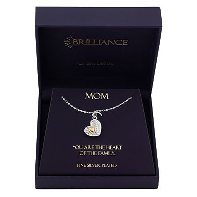 Brilliance Fine Silver Plated Cubic Zirconia Two-Tone Mom Heart Pendant Necklace
