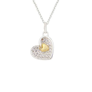 Brilliance Fine Silver Plated Cubic Zirconia Two-Tone Mom Heart Pendant Necklace