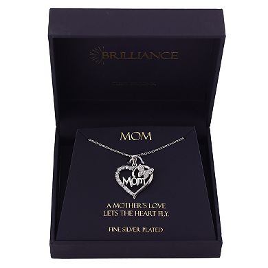 Brilliance Fine Silver Plated Cubic Zirconia "Mom" Heart Butterfly Pendant Necklace