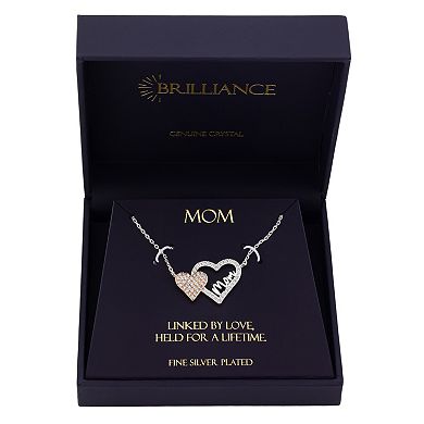 Brilliance Fine Silver Plated Cubic Zirconia Double Heart "Mom" Pendant Necklace