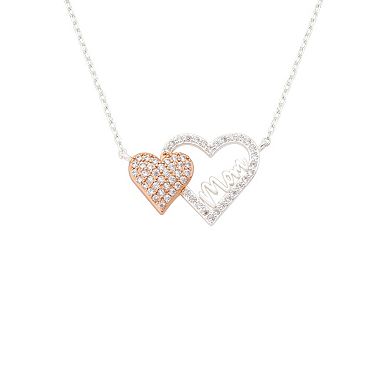 Brilliance Fine Silver Plated Cubic Zirconia Double Heart "Mom" Pendant Necklace