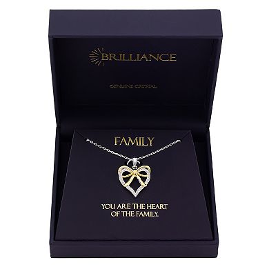 Brilliance Fine Silver Plated Cubic Zirconia Two-Tone Heart & Bow Pendant Necklace