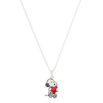 Peanuts Fine Silver Plated Snoopy Heart Hug Pendant Necklace