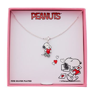 Peanuts Fine Silver Plated Snoopy Heart Hug Pendant Necklace