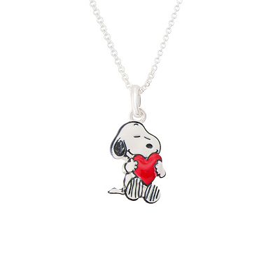 Peanuts Fine Silver Plated Snoopy Heart Hug Pendant Necklace
