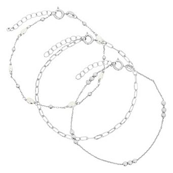 PRIMROSE Simulated Pearl & Cubic Zirconia Accent Beaded Bracelet Trio Set