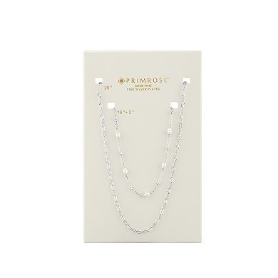 PRIMROSE Fine Silver Plated Simulated Pearl & Cubic Zirconia Diamond Cut Paperclip Link Chain Duo Set