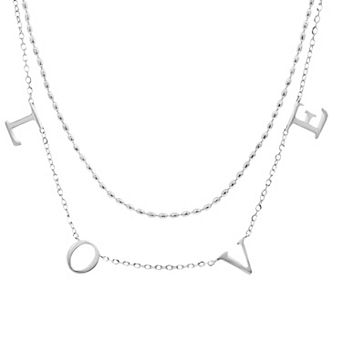 PRIMROSE Fine Silver Plated Cubic Zirconia Accent "LOVE" Chain Duo Set