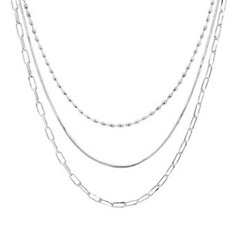 PRIMROSE Fine Silver Plated Cubic Zirconia Accent Oval Beaded Necklace Trio Set