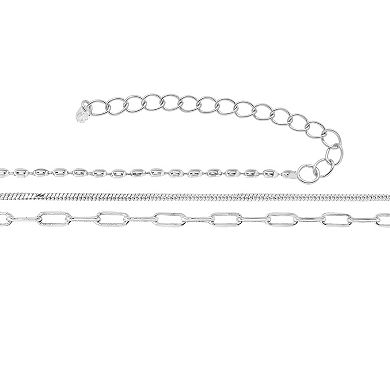 PRIMROSE Fine Silver Plated Cubic Zirconia Accent Oval Beaded Necklace Trio Set