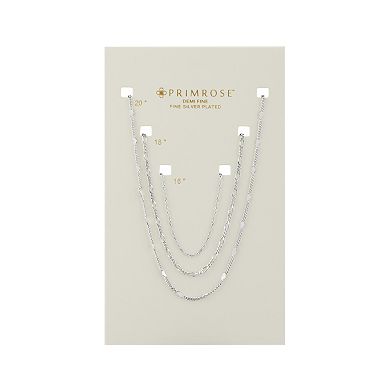 PRIMROSE Fine Silver Plated Cubic Zirconia Heart Station, Singapore & Figaro Chain Trio Set