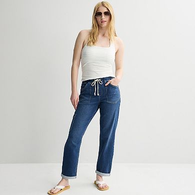 Juniors' Project Indigo High Rise Knit Straight Jeans