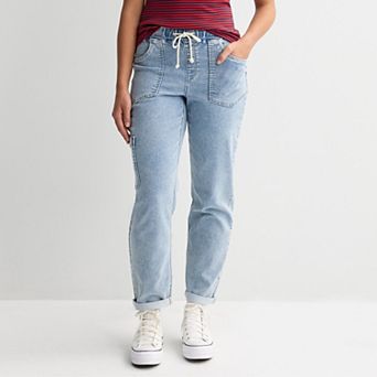 Juniors' Project Indigo High Rise Knit Straight Jeans