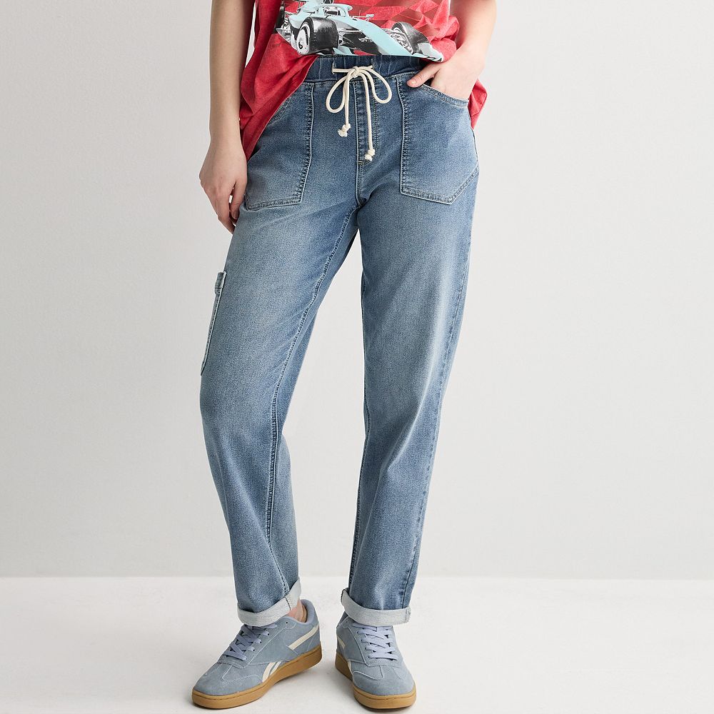 Juniors' Project Indigo High Rise Knit Straight Jeans