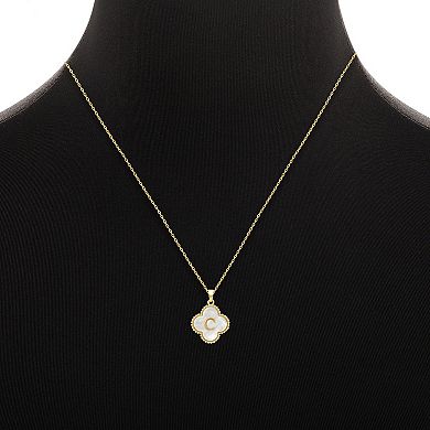 PRIMROSE Gold-Plated Mother-of-Pearl Initial Clover Pendant Necklace