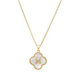 PRIMROSE Gold-Plated Mother-of-Pearl Initial Clover Pendant Necklace