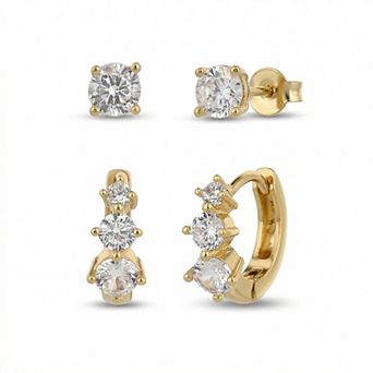 petit cheris Cubic Zirconia Huggie Duo Earring Set