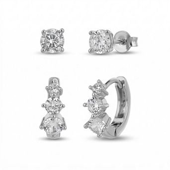 petit cheris Cubic Zirconia Huggie Duo Earring Set