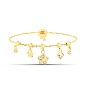 petit cheris 14k Gold Adjustable Butterfly, Flower & Heart Charm Bracelet