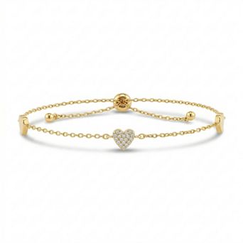petit cheris Kids 14k Gold Plated Cubic Zirconia Adjustable Pave Heart Bracelet