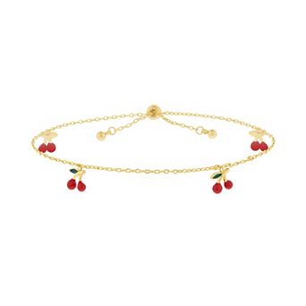 petit cheris 14k Gold Plated Cherry Charms Adjustable Bracelet