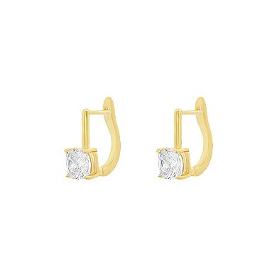 PRIMROSE 14k Gold Flash Plated Cushion Cut Cubic Zirconia Lever Back Earrings