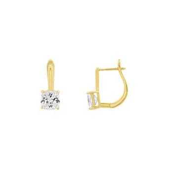 PRIMROSE 14k Gold Flash Plated Cushion Cut Cubic Zirconia Lever Back Earrings