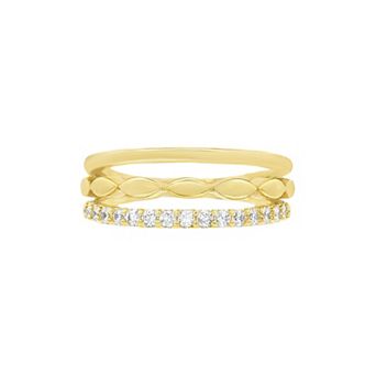 PRIMROSE 14k Gold Flash Plated Beaded Pave Cubic Zirconia Triple Band Ring