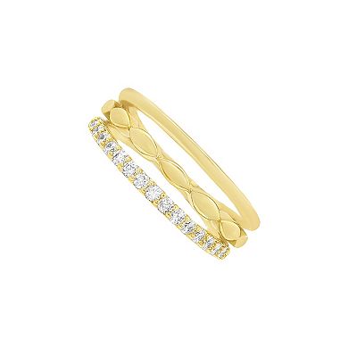 PRIMROSE 14k Gold Flash Plated Beaded Pave Cubic Zirconia Triple Band Ring