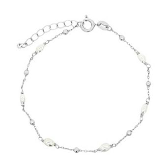 PRIMROSE Fine Silver Plated Simulated Pearl Beaded Bracelet With Cubic Zirconia Accent