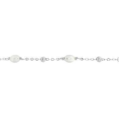 PRIMROSE Fine Silver Plated Simulated Pearl Beaded Bracelet With Cubic Zirconia Accent