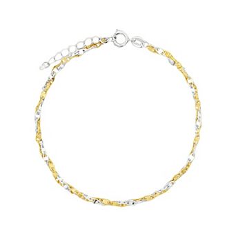 PRIMROSE Two Tone Twisted Mirror Chain Bracelet With Cubic Zirconia Accent