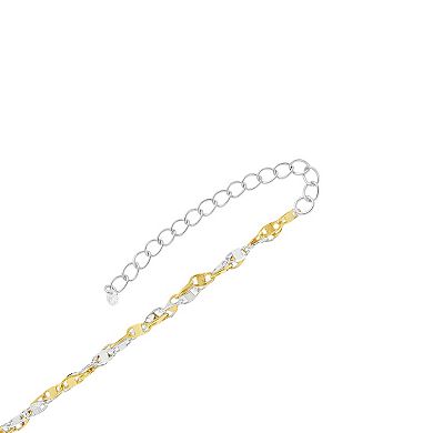 PRIMROSE Two Tone Twisted Mirror Chain Bracelet With Cubic Zirconia Accent