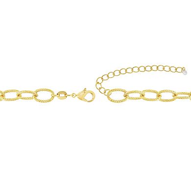PRIMROSE 14k Gold Flash Plated Textured Oval Link Bracelet With Cubic Zirconia Accent