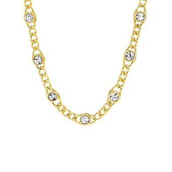 PRIMROSE 14k Gold Flash Plated Cubic Zirconia Station Curb Chain Necklace