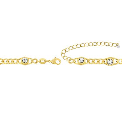 PRIMROSE 14k Gold Flash Plated Cubic Zirconia Station Curb Chain Necklace