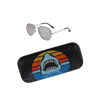 Boys Capelli Ombre Stripe Shark Case & Aviator Sunglasses Set