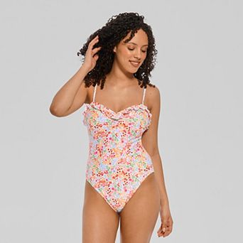 Juniors' Ninety-Nine° Ruffle Bandeau One-Piece Swimsuit