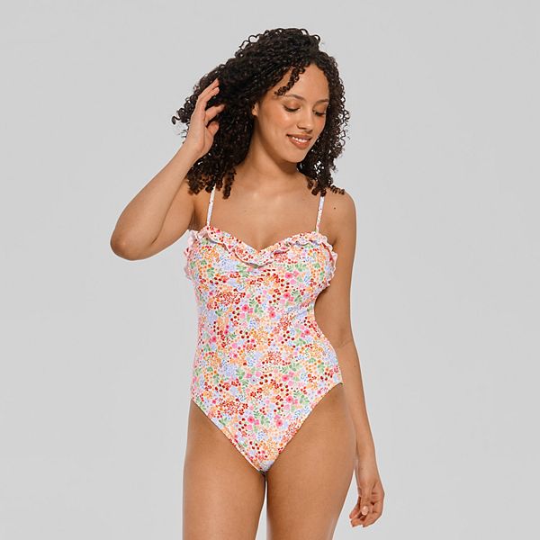 Juniors' Ninety-Nine° Ruffle Bandeau One-Piece Swimsuit