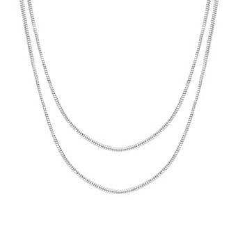 PRIMROSE Fine Silver Plated Cubic Zirconia Accent Double Layer Snake Chain Necklace