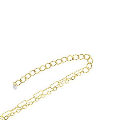 PRIMROSE 14k Gold Flash Plated Double Layer Cable & Paperclip Link Chain Necklace
