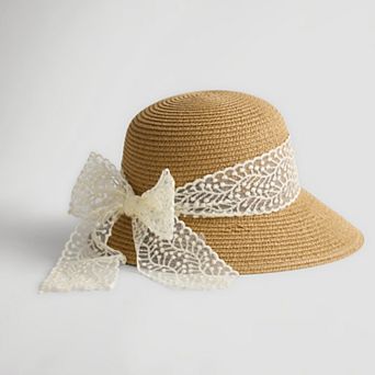 Women's LaValentina Straw Framer With Lace Band & Bow Hat