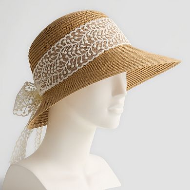 Women's LaValentina Straw Framer With Lace Band & Bow Hat