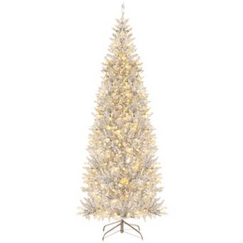 6/7FT Pre-Lit Silver Tinsel Artificial Christmas Tree with 790 Tips and 300 LEDs - 7FT