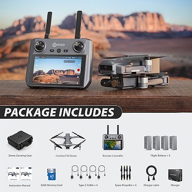 F33 Vortex 4K GPS Drone Bundle, 4 Batteries, 2-Axis Gimbal, 6km Range, Fast Charger & Case