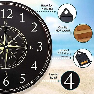 Large Nautical Compass Wall Clock