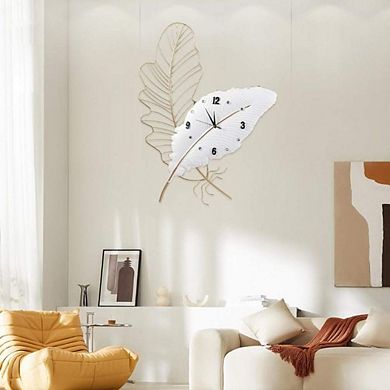 Large Metal Feather Wall Clock
