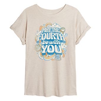 Juniors' Star Wars May The Fourth Be With You Vintage Distressed Oversized Tee
